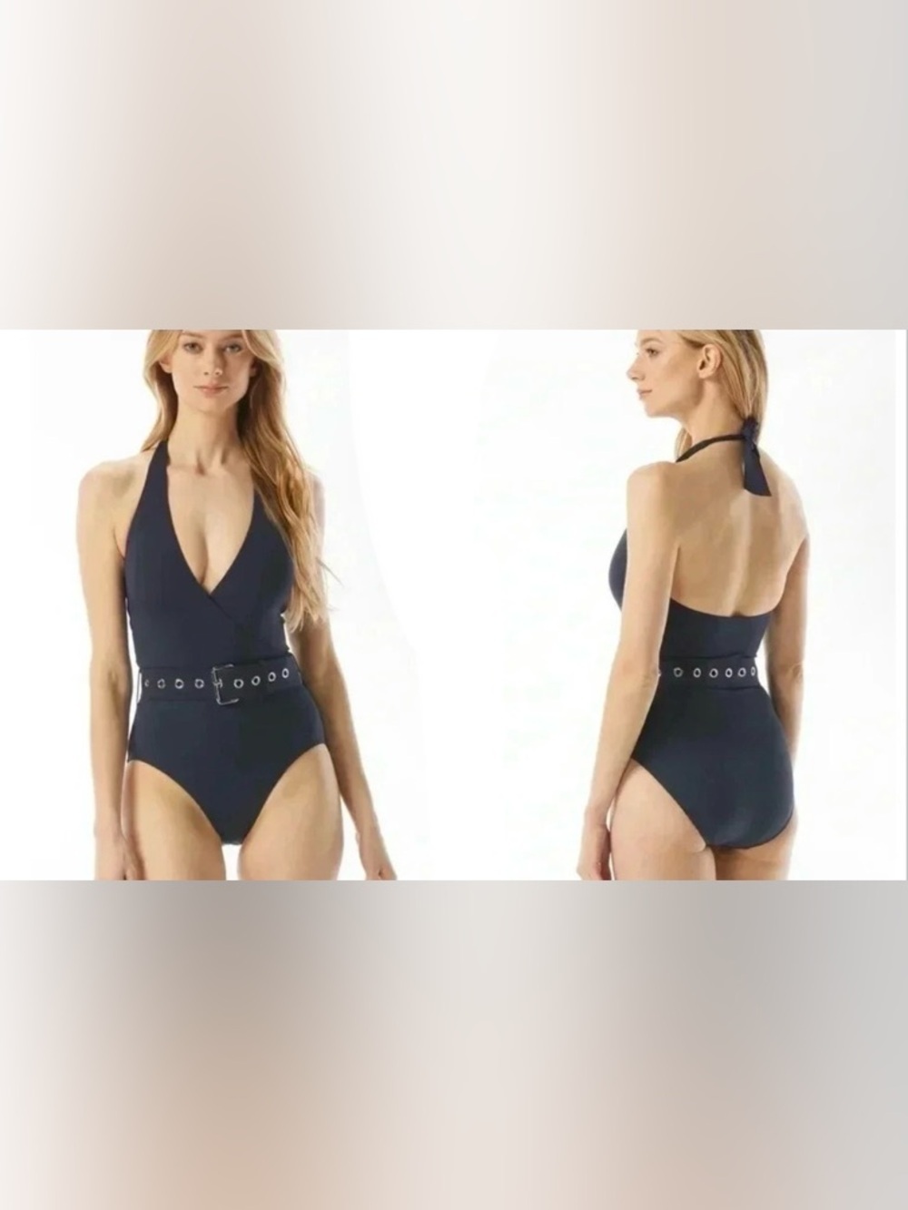 MICHAEL Michael Kors Surplice Halter One Piece Swimsuit Size 4 Navy
